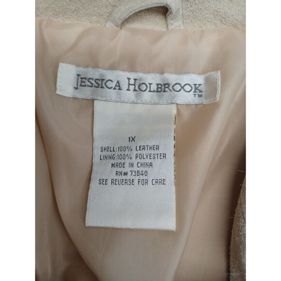 Jessica Holbrook Suede 100% Leather Jacket Sz 1X Beige Button Front - Picture 7 of 8